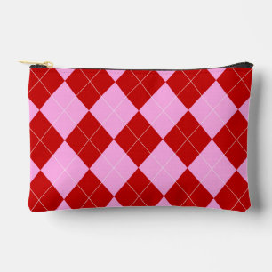 Preppy Argyle Tartan Diamond Plaid Red Pink Accessory Pouch