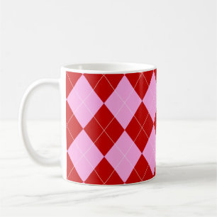 Preppy Argyle Tartan Diamond Plaid Red Pink Coffee Mug