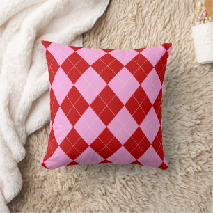 Preppy Argyle Tartan Diamond Plaid Red Pink Cushion