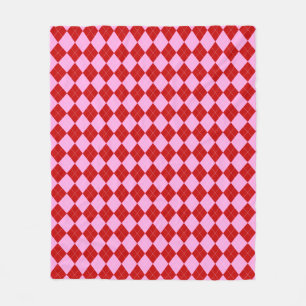 Preppy Argyle Tartan Diamond Plaid Red Pink Fleece Blanket