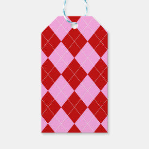 Preppy Argyle Tartan Diamond Plaid Red Pink Gift Tags