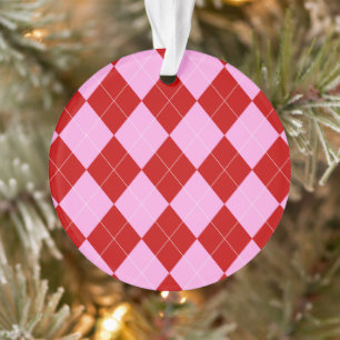 Preppy Argyle Tartan Diamond Plaid Red Pink Ornament