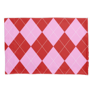 Preppy Argyle Tartan Diamond Plaid Red Pink Pillowcase