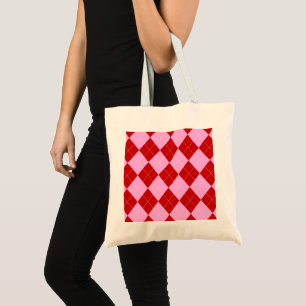 Preppy Argyle Tartan Diamond Plaid Red Pink Tote Bag