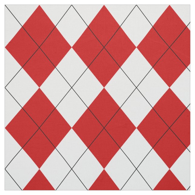 Preppy Argyle Tartan Diamond Plaid Red White Fabric (Swatch)