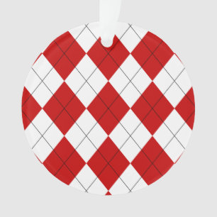 Preppy Argyle Tartan Diamond Plaid Red White Ornament