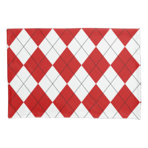 Preppy Argyle Tartan Diamond Plaid Red White Pillowcase