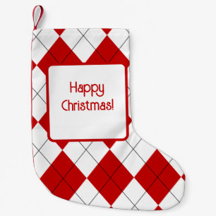 Preppy Argyle Tartan Diamond Plaid Red White Small Christmas Stocking