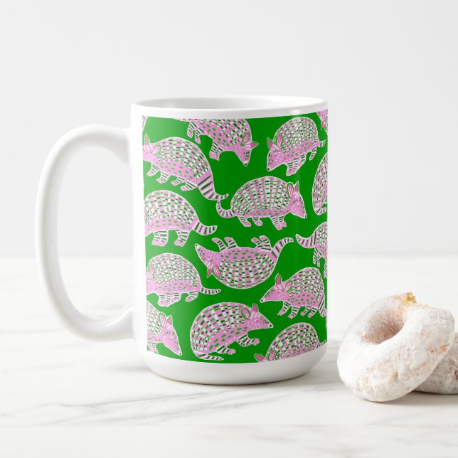 Preppy Armadillos Pink Green  Coffee Mug (With Donut)
