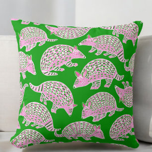 Preppy Armadillos Pink Green  Cushion