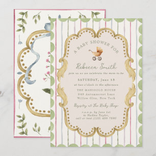 Preppy Baby Carriage Grandmillenial Baby Shower Invitation