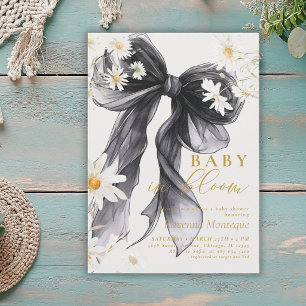 Preppy Baby in Bloom Daisy Black Bow Baby Shower Invitation