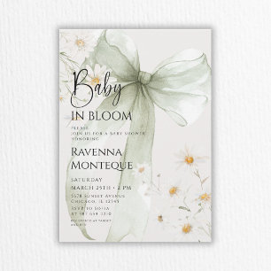 Preppy Baby in Bloom Sage Bow Daisy Baby Shower Invitation