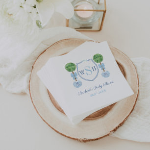 Preppy Baby Shower Monogram With Boxwood Topiary Napkin