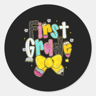 Preppy Back To School 1st Grade Coquette Bow Girls Classic Round Sticker