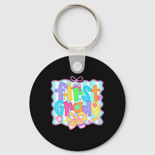 Preppy Back To School 1st Grade Coquette Bow Girls Key Ring