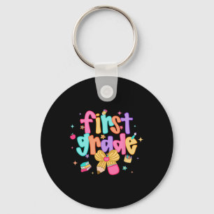 Preppy Back To School 1st Grade Coquette Bow Girls Key Ring