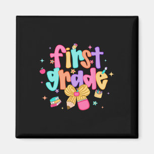 Preppy Back To School 1st Grade Coquette Bow Girls Magnet