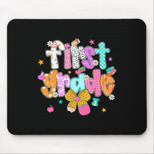 Preppy Back To School 1st Grade Coquette Bow Girls Mouse Pad