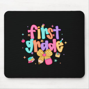 Preppy Back To School 1st Grade Coquette Bow Girls Mouse Pad