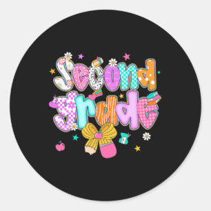 Preppy Back To School 2nd Grade Coquette Bow Girls Classic Round Sticker