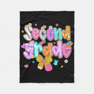 Preppy Back To School 2nd Grade Coquette Bow Girls Fleece Blanket