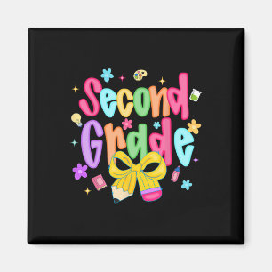 Preppy Back To School 2nd Grade Coquette Bow Girls Magnet