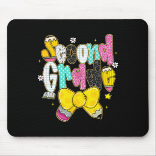 Preppy Back To School 2nd Grade Coquette Bow Girls Mouse Pad