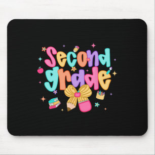 Preppy Back To School 2nd Grade Coquette Bow Girls Mouse Pad