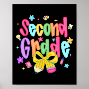 Preppy Back To School 2nd Grade Coquette Bow Girls Poster