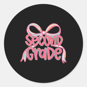 Preppy Back To School 2nd Grade Pink Coquette Bow  Classic Round Sticker