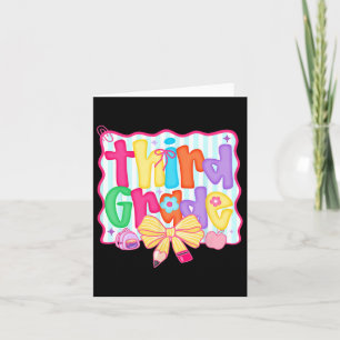 Preppy Back To School 3rd Grade Coquette Bow Girls Card