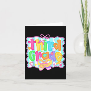 Preppy Back To School 3rd Grade Coquette Bow Girls Card