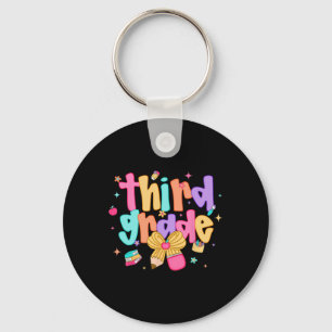 Preppy Back To School 3rd Grade Coquette Bow Girls Key Ring