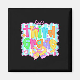 Preppy Back To School 3rd Grade Coquette Bow Girls Magnet