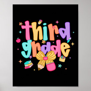 Preppy Back To School 3rd Grade Coquette Bow Girls Poster