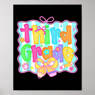 Preppy Back To School 3rd Grade Coquette Bow Girls Poster