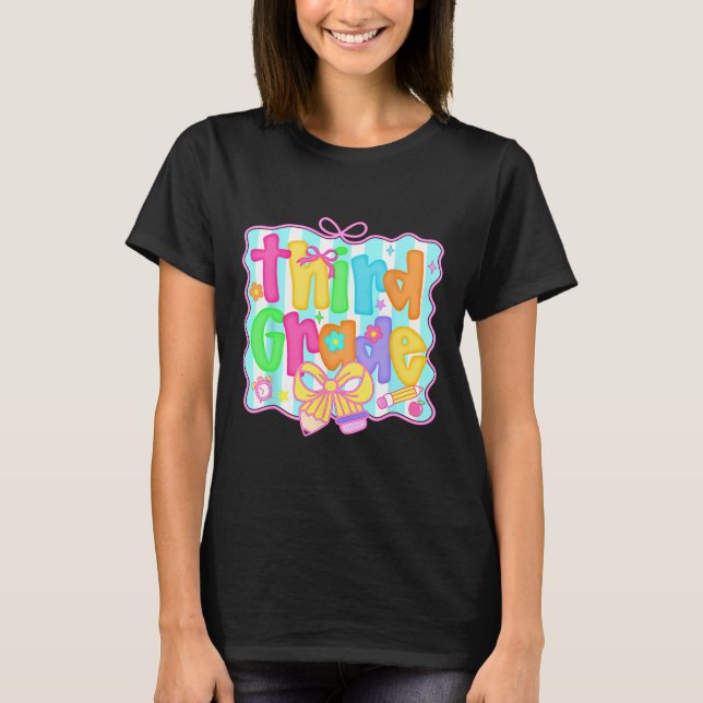Preppy Back To School 3rd Grade Coquette Bow Girls T-Shirt (Front)