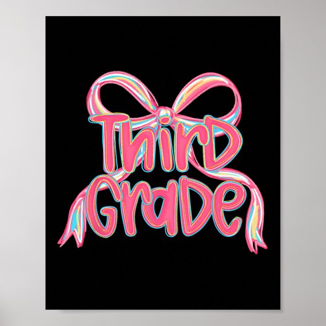 Preppy Back To School 3rd Grade Pink Coquette Bow  Poster (Front)