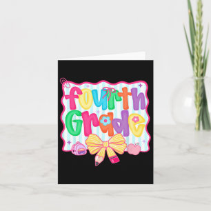 Preppy Back To School 4th Grade Coquette Bow Girls Card