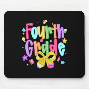 Preppy Back To School 4th Grade Coquette Bow Girls Mouse Pad