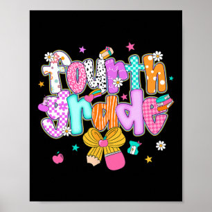 Preppy Back To School 4th Grade Coquette Bow Girls Poster
