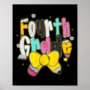 Preppy Back To School 4th Grade Coquette Bow Girls Poster