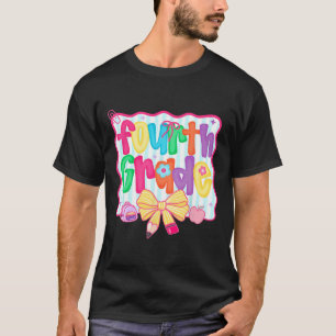 Preppy Back To School 4th Grade Coquette Bow Girls T-Shirt