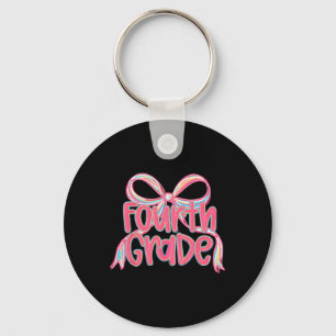 Preppy Back To School 4th Grade Pink Coquette Bow Key Ring
