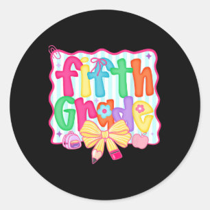 Preppy Back To School 5th Grade Coquette Bow Girls Classic Round Sticker
