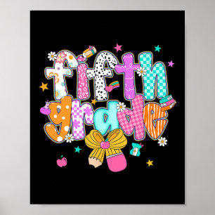 Preppy Back To School 5th Grade Coquette Bow Girls Poster