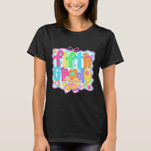 Preppy Back To School 5th Grade Coquette Bow Girls T-Shirt