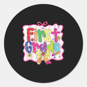Preppy Back To School Coquette First Grade Girly C Classic Round Sticker