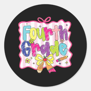 Preppy Back To School Coquette Fourth Grade Girly Classic Round Sticker